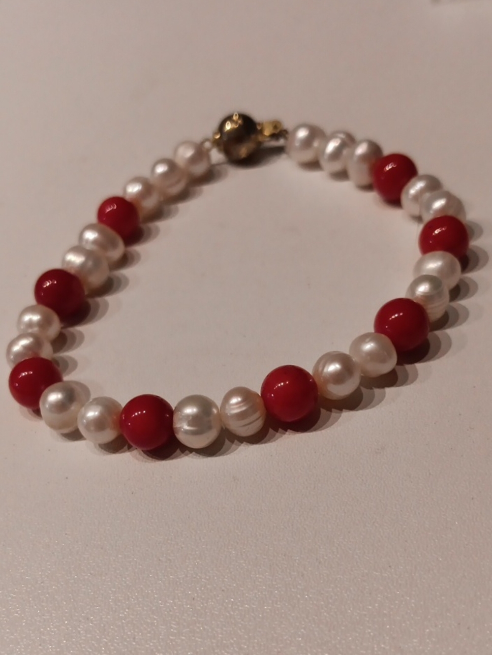 Freshwater Pearl and Red Bead Bracelet - Elegant Women's Jewelry